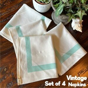 Set of 4 Vintage Napkins-Cotton-Egg Shell Color-Sea Foam Green Trim